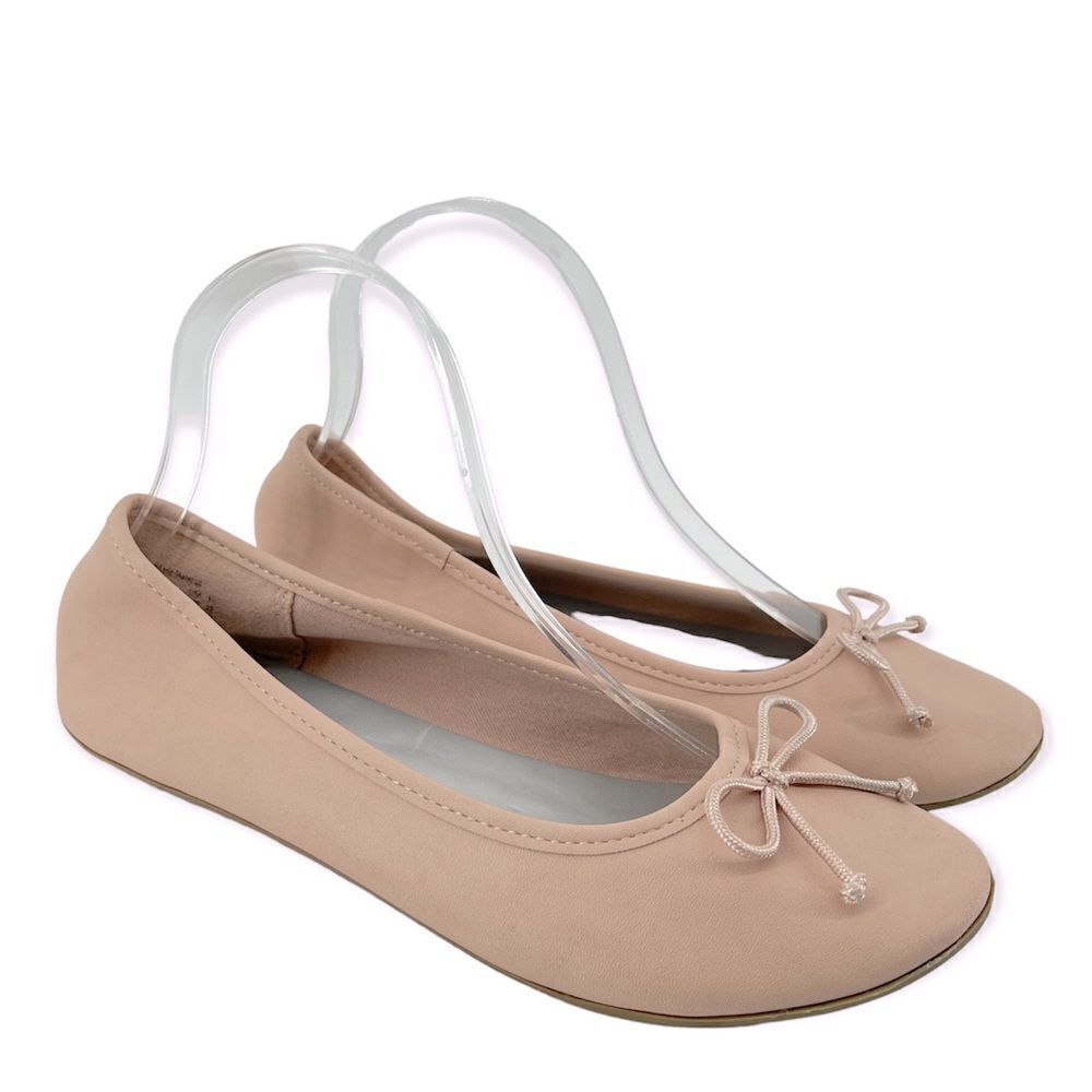 Zoe & Zac Girl’s Pink Bow Faux Leather Slip On Ballet Flats Size 5.5